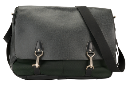 Taiga Dersou Messenger, &pound;395, Handbags, Black/Green, Leather, Front view